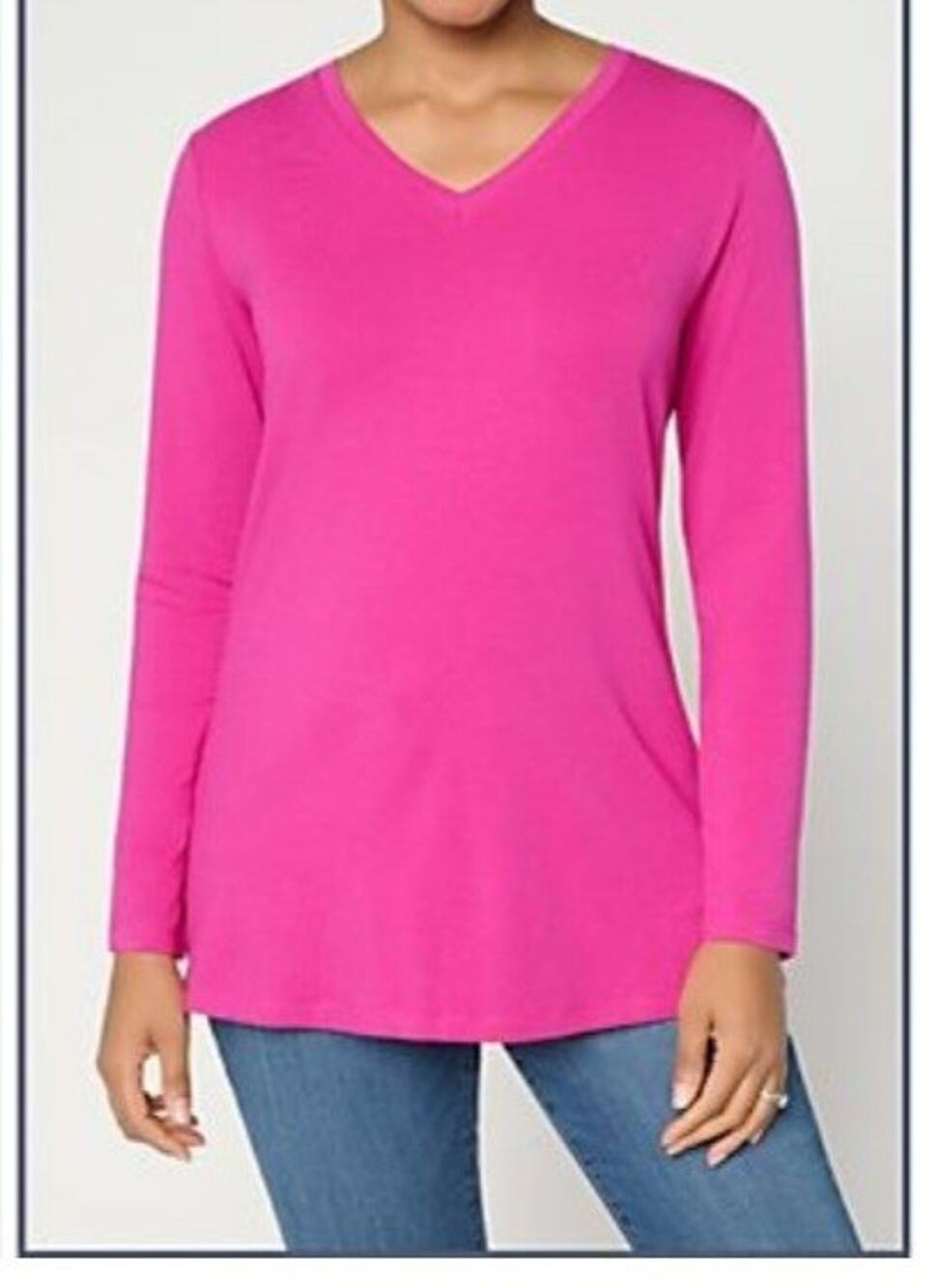 Denim & Co Size 1X Hot Pink So Soft Jersey Tunic A710566 NWOT